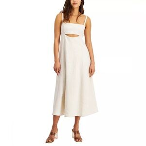 LEYDEN Cami Tie-Back Front-Cutout Midi Linen Dress NWOT